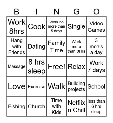 Work-Life Balance Bingo Card