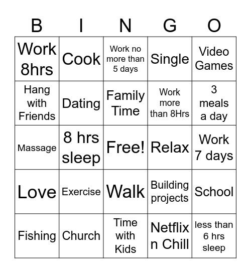 Work-Life Balance Bingo Card