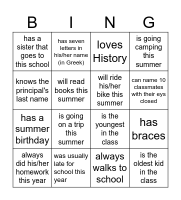 END OF THE YEAR BINGO/ Who... Bingo Card