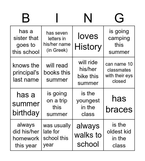 END OF THE YEAR BINGO/ Who... Bingo Card