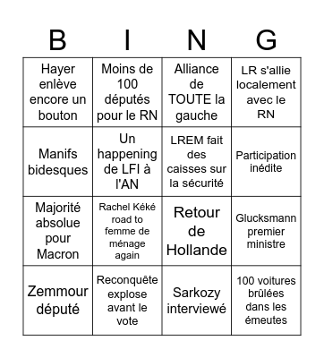 Législatives 2024 Bingo Card