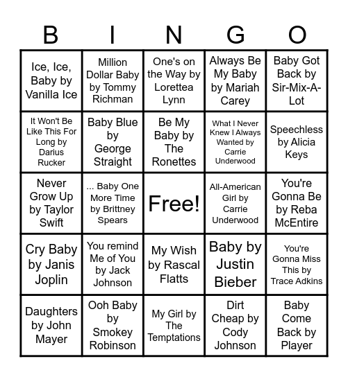 Baby Bingo Card