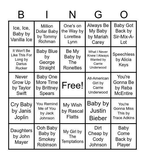 Baby Bingo Card