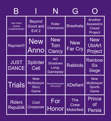Ubisoft Forward 2024 Bingo Card