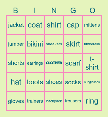 MASTER CLOTHES Bingo Card