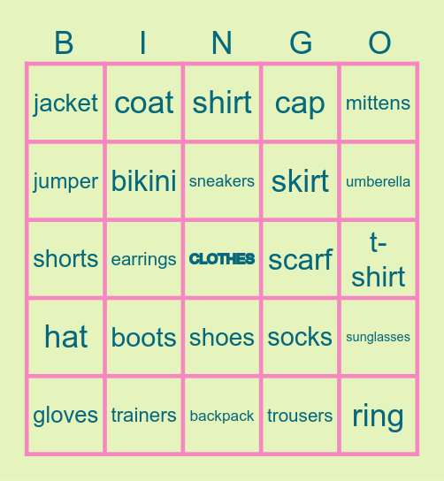 MASTER CLOTHES Bingo Card