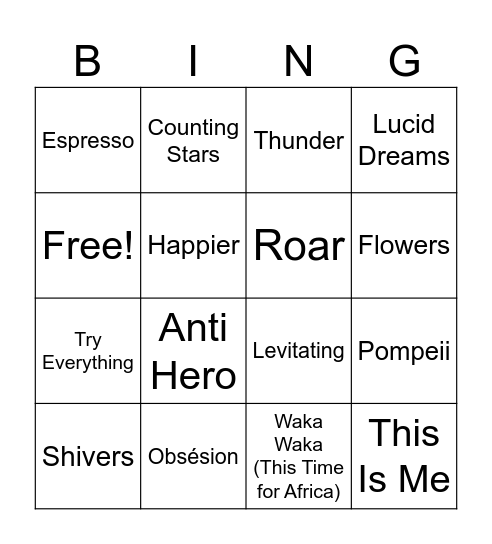 Music  Bingo Card