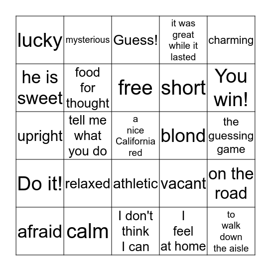Act Two Bingo  Bingo Card