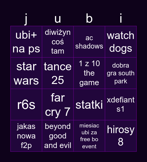 jubi Bingo Card