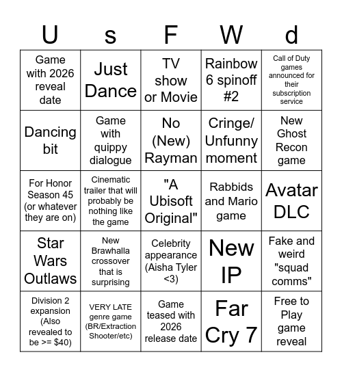Goobisoft Foward bingo Card