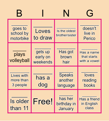 Getting to Know You Bingo Card