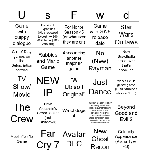 GOOBISOFT FORWARD Bingo Card