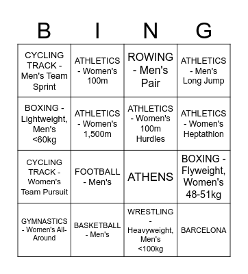 Olympics BINGO Card