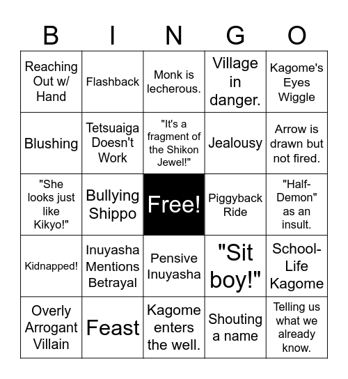 InuYasha Bingo Card