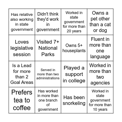 State Government People Bingo Card