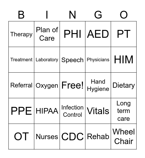 Texas State University Rehab BINGO Card