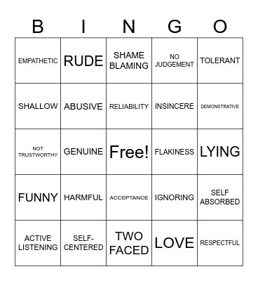 Relationship Bingo! Bingo Card