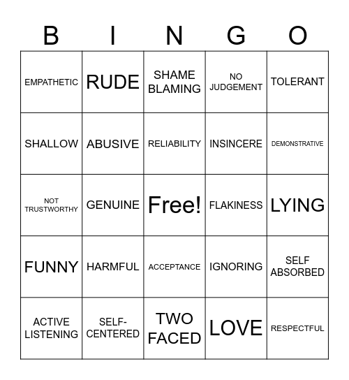 Relationship Bingo! Bingo Card