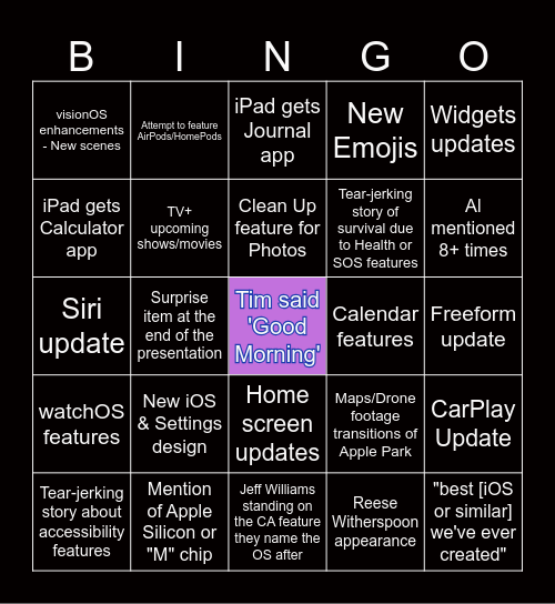 WWDC 2024 BINGO CARD Bingo Card