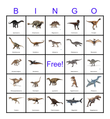 Dinosaur Bingo Card