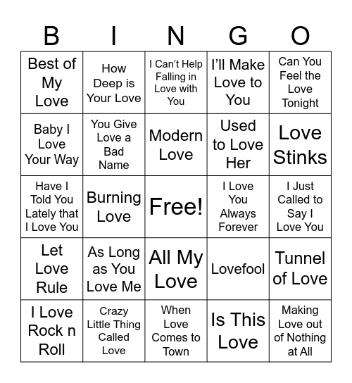 Love Bingo Card