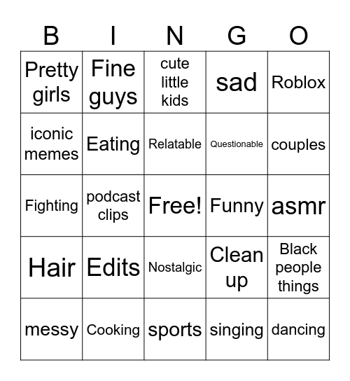 TikTokE Bingo Card