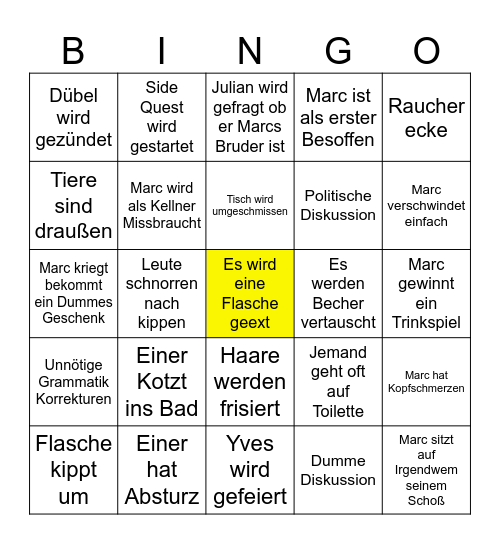 Marcs Geburtstag Bingo Card