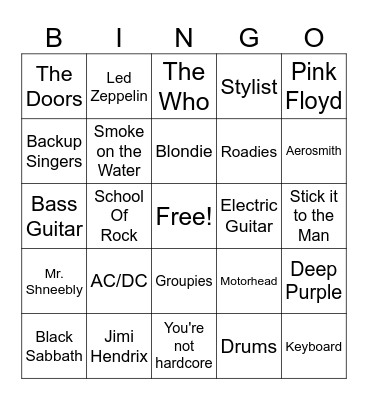 School of Rock Bingo Card