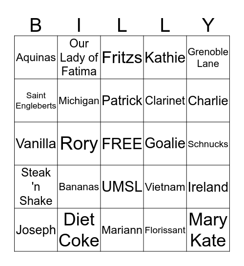 Bill Flatley Bingo Card