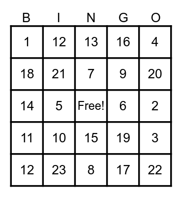 Summer  Bingo #1 Bingo Card