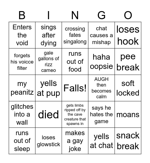 VOTV cave episode Bingo Card