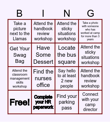 2024 Summer@Potomac Bingo Card