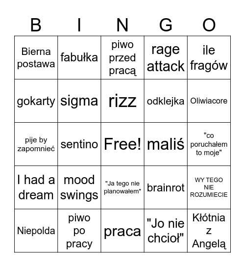 Ultimate Bipolar Piotrek Bingo Card