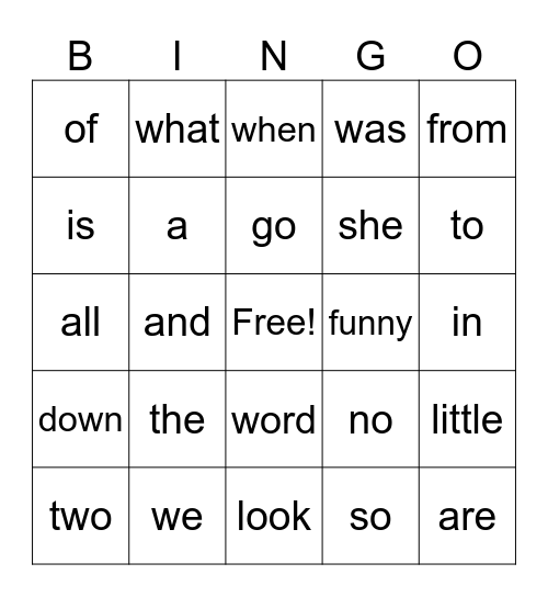 Tricky Words Bingo Card