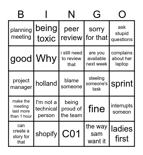 our manager Bingo Card