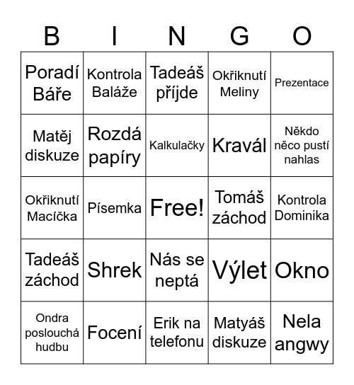 Matika Bingo Card