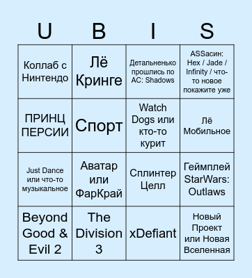 Ubisoft Forward 2024 Bingo Card