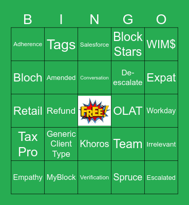 H&R Block Bingo Card