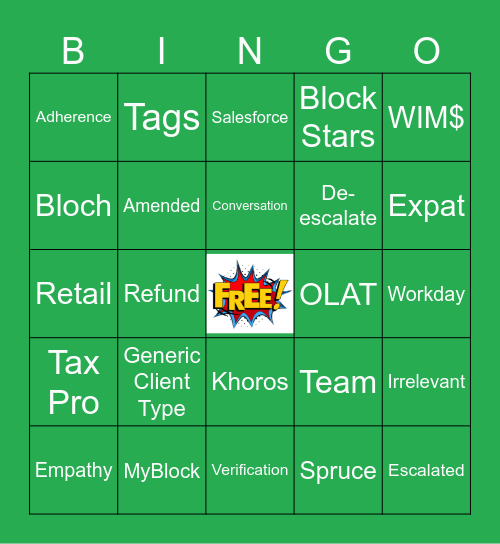 H&R Block Bingo Card
