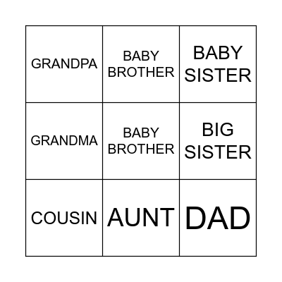 FAMILY BINGO! Bingo Card