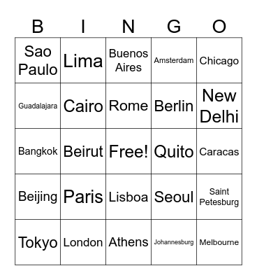 Cities Bingo Card