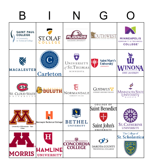 Minnesota Colleges Bingo Card