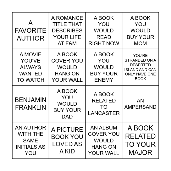 BIG BOOK SALE BINGO Card