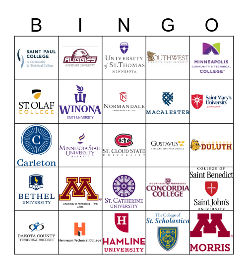 Minnesota Colleges Bingo Card