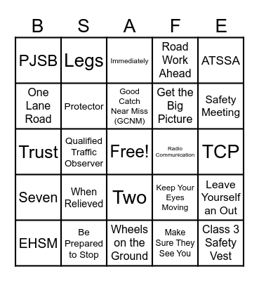 AWP Safety Bingo Card