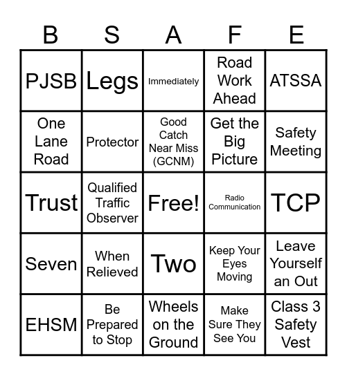 AWP Safety Bingo Card