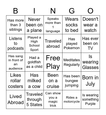 IceBreaker People Bingo Card