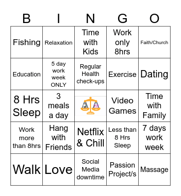WORK-LIFE BALANCE Bingo Card