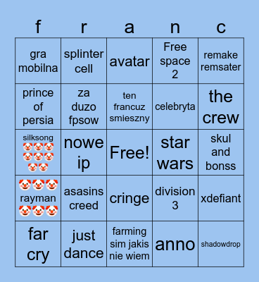 ubsifot Bingo Card