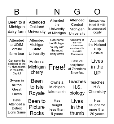 Michigan Bingo Card